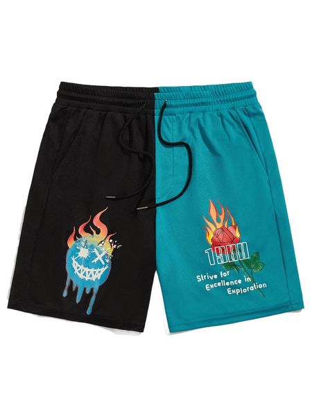 men drawstring waist slogan & cartoon & fire pattern track shorts e64a#, White;black
men drawstring waist slogan & cartoon & fire pattern track shorts e64a#, White;black