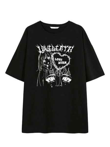 romwe x aak letter cartoon figure graphic oversized tee 636k#, White
romwe x aak letter cartoon figure graphic oversized tee 636k#, White