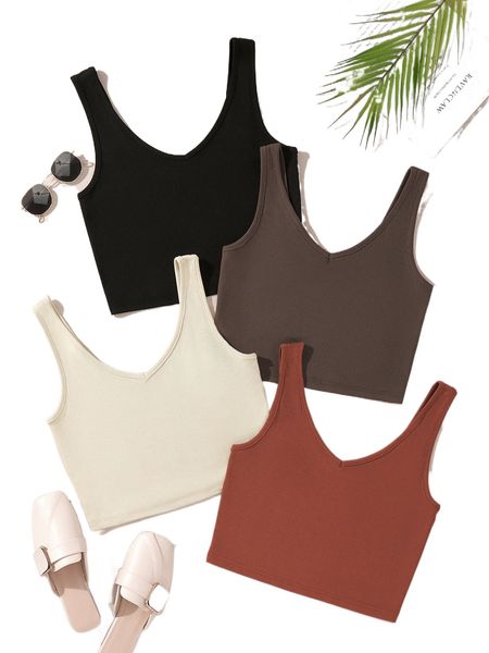 4pcs solid ribbed knit tank n7nc#, White