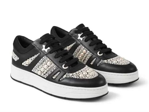 2022s/s luxury hawaii sneakers shoes pearls runner sole skateboard walking women perfect brand outdoor sports eu35-40 with box, Black