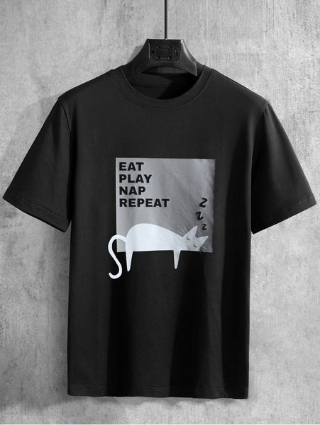 men letter & cat print tee q6g4#, White;black
men letter & cat print tee q6g4#, White;black