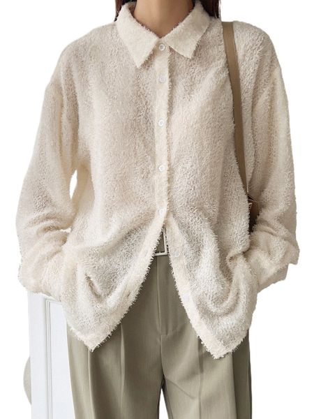 dazy solid button front fuzzy shirt w3ys#, White
dazy solid button front fuzzy shirt w3ys#, White
