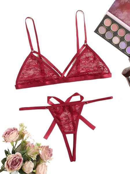 floral lace crotchless lingerie set t6ql#, Black;red 
floral lace crotchless lingerie set t6ql#, Black;red