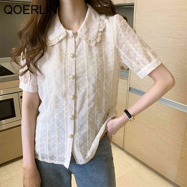 qoerlin hollow out chiffon shirt fashion peter pan collar white girly shirt short sleeve singlebreasted embroidered blouse 210412
qoerlin hollow out chiffon shirt fashion peter pan collar white girly shirt short sleeve singlebreasted embroidered blouse 210412