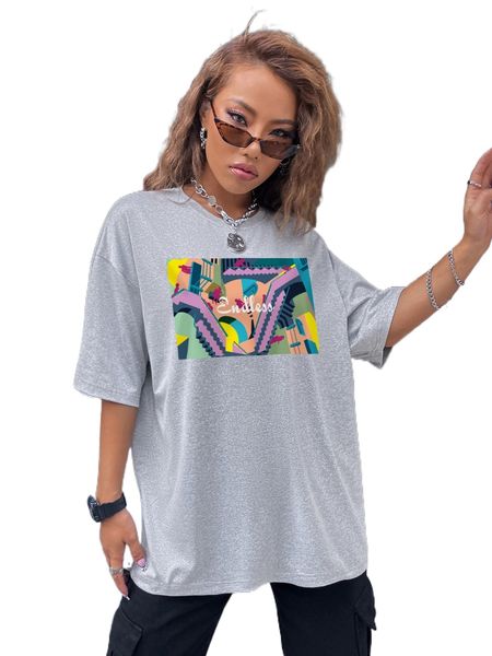 letter & figure graphic drop shoulder tee a5xg#, White
letter & figure graphic drop shoulder tee a5xg#, White