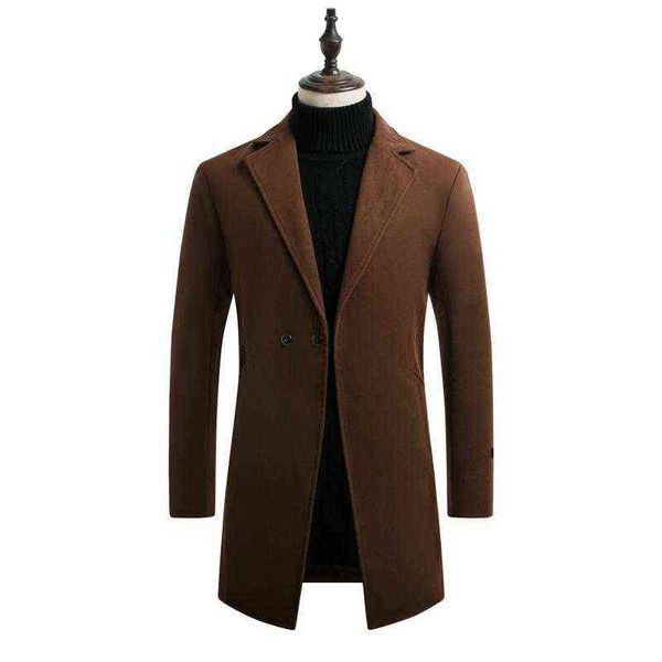 

men's wool & blends winter woolen coats men long jackets casual trench business thicker warm slim fit 5xl t220810, Black