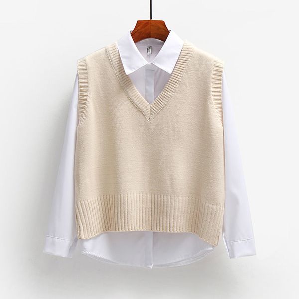 women sweater vest spring 2022 autumn short loose knitted wool sweater sleeveless ladies v-neck pullover female outerwear, Black;white
women sweater vest spring 2022 autumn short loose knitted wool sweater sleeveless ladies v-neck pullover female outerwear, Black;white