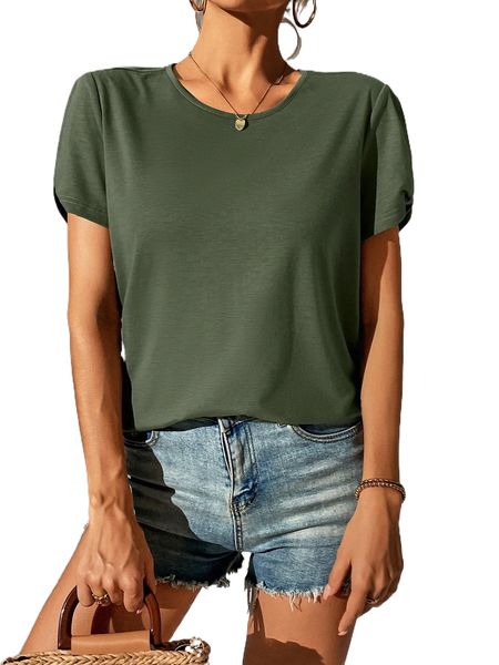 solid twist cuff round neck tee s2sm#, White