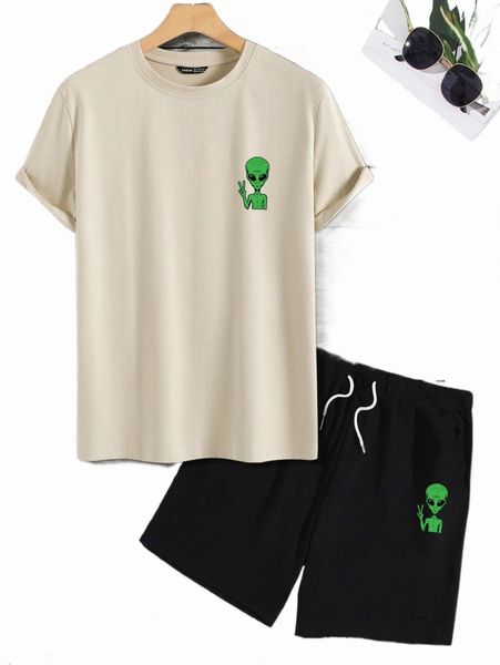 men alien print tee & drawstring shorts 5842#, Gray
men alien print tee & drawstring shorts 5842#, Gray