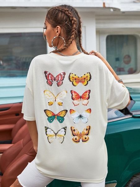 butterfly print drop shoulder tee e1qy#, White
butterfly print drop shoulder tee e1qy#, White
