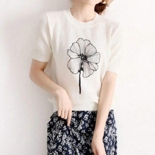 women's t-shirt floral print t shirt women summer short sleeve tees fashion clothes woman casual o-neck knit womens tshirt, White
women's t-shirt floral print t shirt women summer short sleeve tees fashion clothes woman casual o-neck knit womens tshirt, White