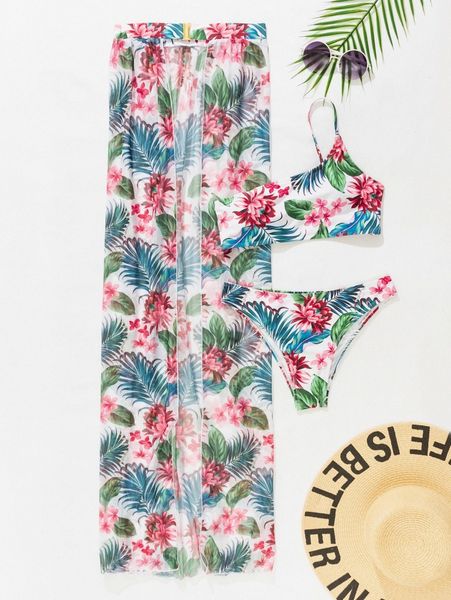 3pack floral print one shoulder bikini swimsuit & beach skirt m9s2#, White;black
3pack floral print one shoulder bikini swimsuit & beach skirt m9s2#, White;black