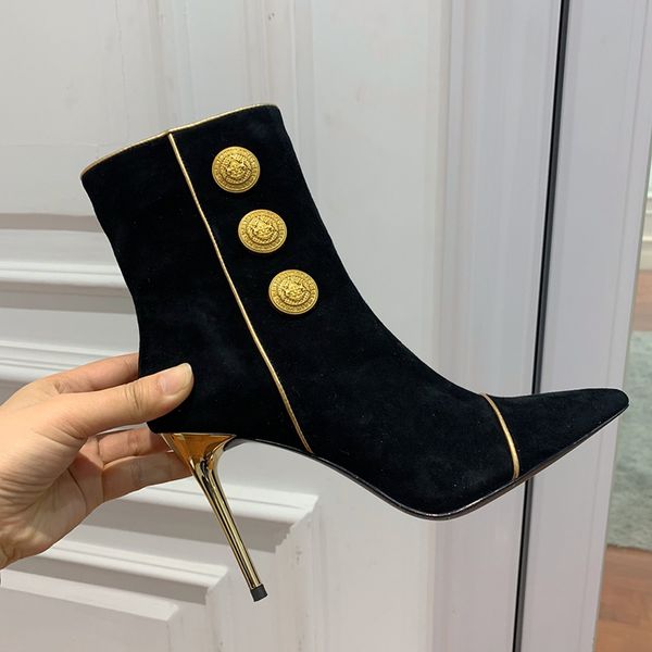 luxury designer ankle s fashion metal round buttons fish mouth stiletto shoe cashmere leather thin heel shoes 10.5cm heeled womens boot 35-4, Black
luxury designer ankle s fashion metal round buttons fish mouth stiletto shoe cashmere leather thin heel shoes 10.5cm heeled womens boot 35-4, Black