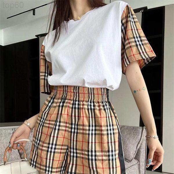 two piece dress designer british style suit short sleeve plaid contrast stitching casual round neck short sleeve t-shirt shorts fashion 004o, White
two piece dress designer british style suit short sleeve plaid contrast stitching casual round neck short sleeve t-shirt shorts fashion 004o, White