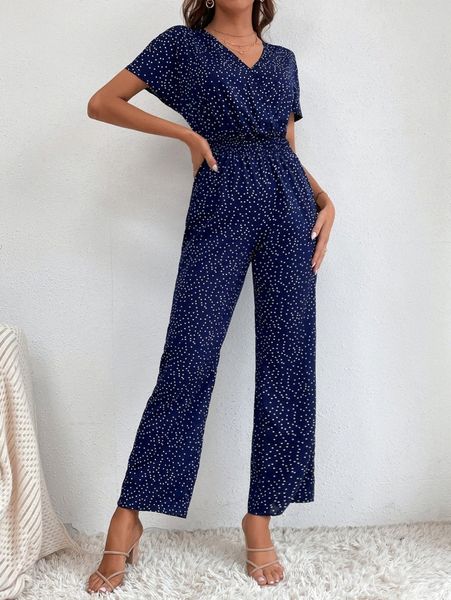 tall polka dot print batwing sleeve shirred waist jumpsuit h2wt#, Black;white 
tall polka dot print batwing sleeve shirred waist jumpsuit h2wt#, Black;white