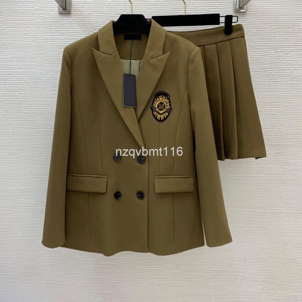 women's knits & tees heavy industry sequin embroidered badge double breasted coat with high waist pleated skirt set, White
women's knits & tees heavy industry sequin embroidered badge double breasted coat with high waist pleated skirt set, White