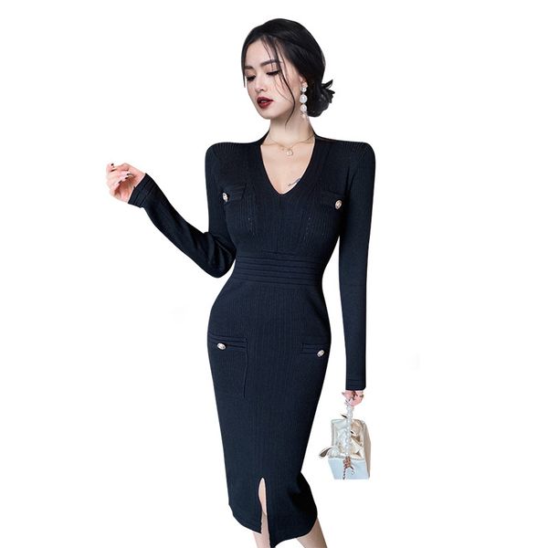 casual dresses winter women knitted sheath flat pockets utban ladies slim v-neck solid color mid-calf middle split pencil dress, Black;gray
casual dresses winter women knitted sheath flat pockets utban ladies slim v-neck solid color mid-calf middle split pencil dress, Black;gray