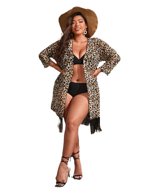 plus 3pack leopard fringe hem triangle high waist bikini swimsuit & kimono 82wy#, White;black
plus 3pack leopard fringe hem triangle high waist bikini swimsuit & kimono 82wy#, White;black