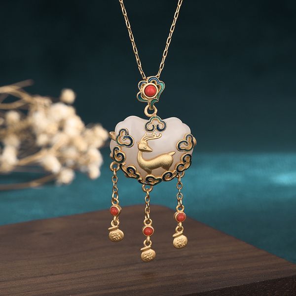 copper alloy white jade deer pendant necklace talismans vintage fashion chalcedony stone jewelry carved gift natural pendants women cp438, Silver
copper alloy white jade deer pendant necklace talismans vintage fashion chalcedony stone jewelry carved gift natural pendants women cp438, Silver