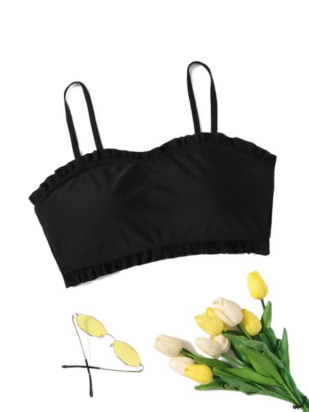 plus frill trim bikini z4wk#, Black
