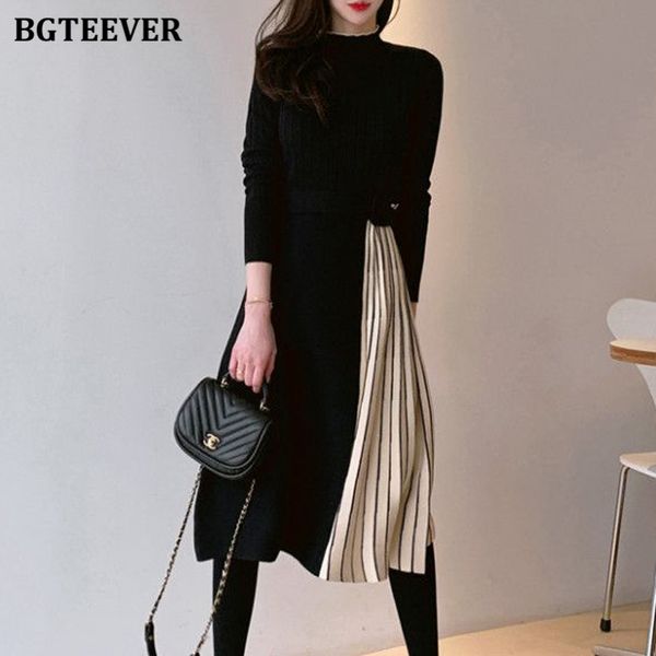 bgteever stylish half turtleneck women sweater dress long sleeve slim belted female patchwork pleated dress knitted vestidos, Black;gray
bgteever stylish half turtleneck women sweater dress long sleeve slim belted female patchwork pleated dress knitted vestidos, Black;gray