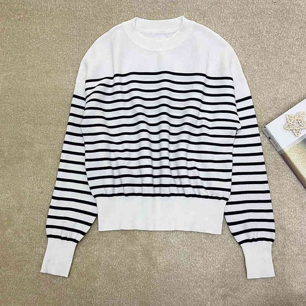 women's knits & tees high edition xiaohejia soft cotton loose stripe long sleeve knitted pullover round neck classic sea soul women, White
women's knits & tees high edition xiaohejia soft cotton loose stripe long sleeve knitted pullover round neck classic sea soul women, White