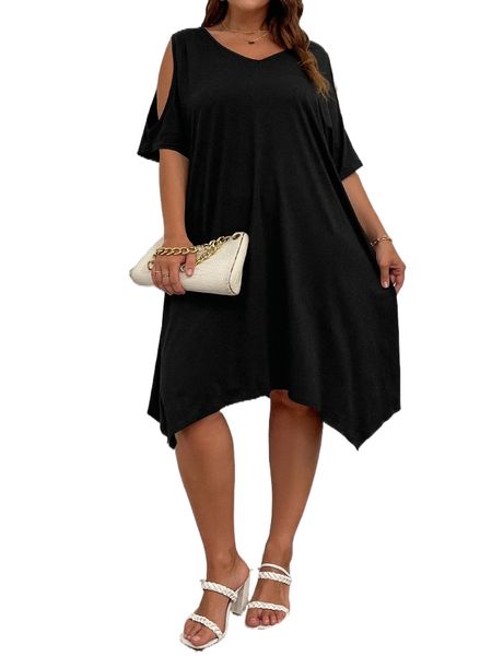 plus solid asymmetrical hem cut out dress s6zk#, Black
plus solid asymmetrical hem cut out dress s6zk#, Black