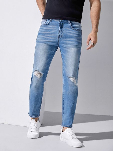 men light washed ripped jeans 06do#, Blue