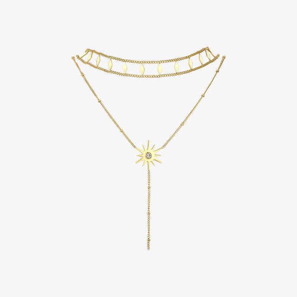 pendant necklaces diamond sun double choker women gold color stainless steel jewelry 220427, Silver
pendant necklaces diamond sun double choker women gold color stainless steel jewelry 220427, Silver