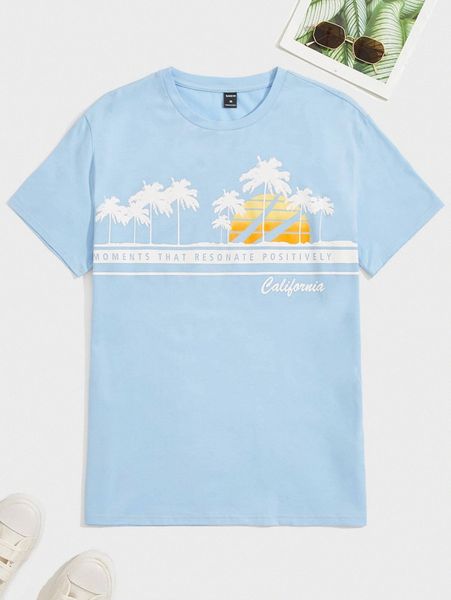 men tropical & letter graphic tee d6j1#, White;black