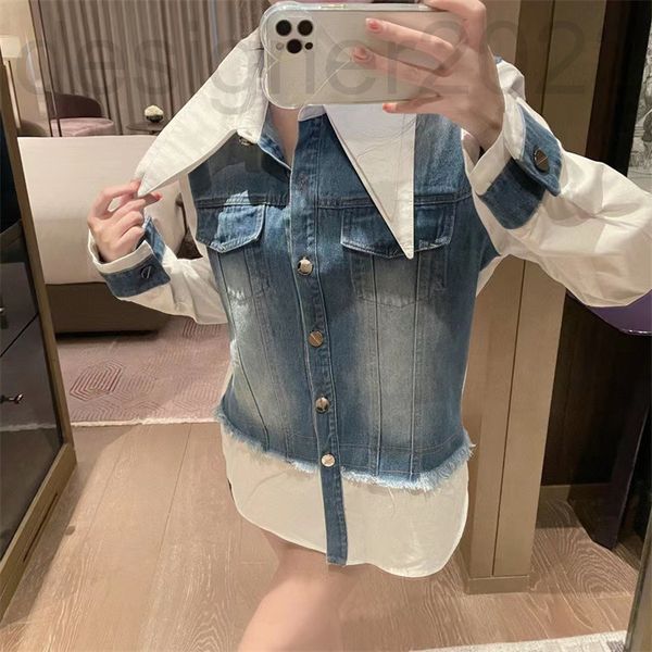 women's blouses & shirts designer spring clothes style niche design sense denim stitching shirt double collar coat women's fashion, White
women's blouses & shirts designer spring clothes style niche design sense denim stitching shirt double collar coat women's fashion, White