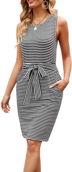 womens summer casual sleeveless striped t shirt dress crew neck tie waist bodycon knee length tank dress with pockets q6to#, Black;gray
womens summer casual sleeveless striped t shirt dress crew neck tie waist bodycon knee length tank dress with pockets q6to#, Black;gray