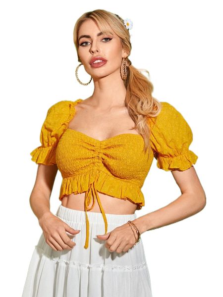 puff sleeve sweetheart neck eyelet embroidered drawstring ruffle hem shirred blouse a44a#, White
puff sleeve sweetheart neck eyelet embroidered drawstring ruffle hem shirred blouse a44a#, White