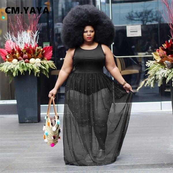cm.yaya women dress mesh patchwork sleeveless plus size xl-5xl long dresses office lady high street fashion dress summer outfit 220516, Black;gray
cm.yaya women dress mesh patchwork sleeveless plus size xl-5xl long dresses office lady high street fashion dress summer outfit 220516, Black;gray