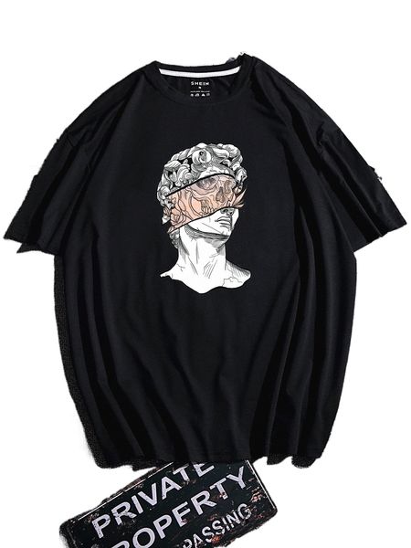 men statue and skull print tee i95l#, White;black