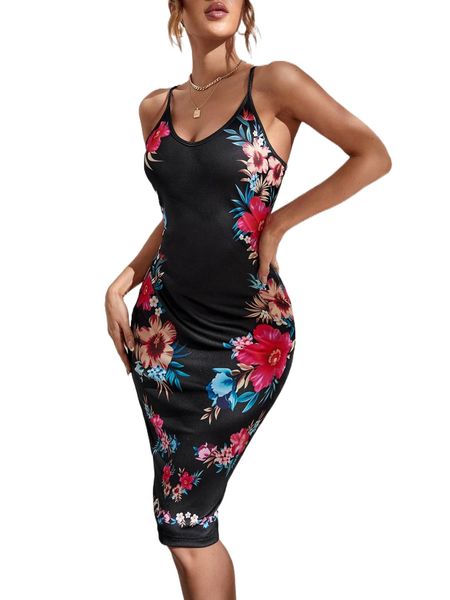 floral print cami dress l4nw#, Black;gray