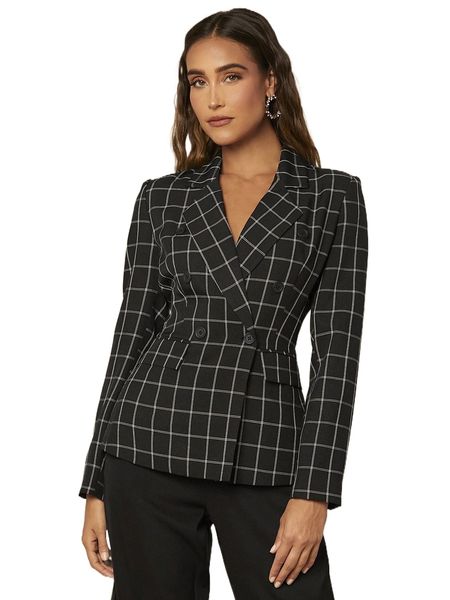 plaid print double breasted blazer 91rb#, White