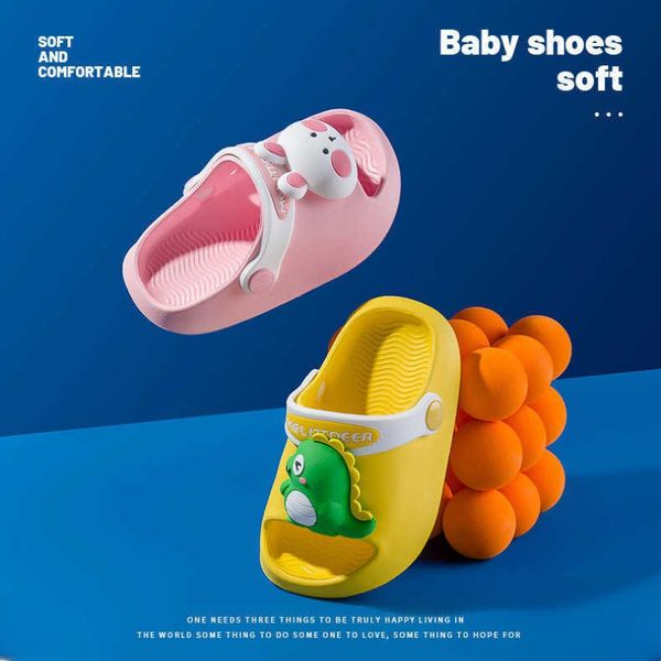 elling deer miley children's new cartoon shoes soft bottom boys and girls cute baby dinosaur slippers in summer classic luxury top, Black