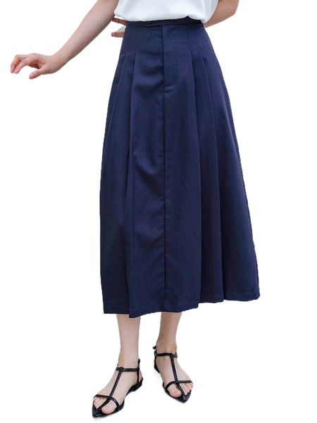 dazy-less solid pleated skirt 33aq#, Black