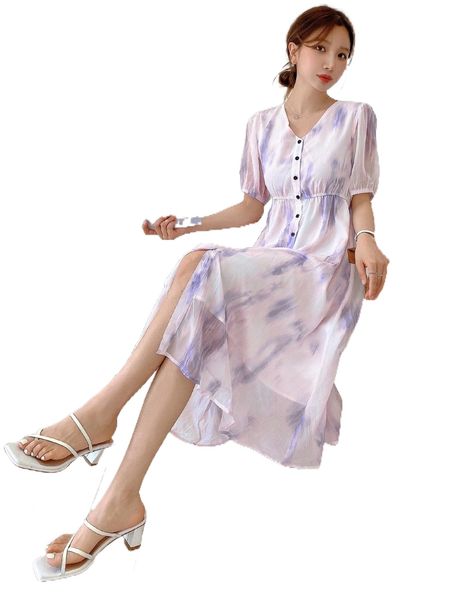 dazy tie dye button front dress b141#, Black;gray