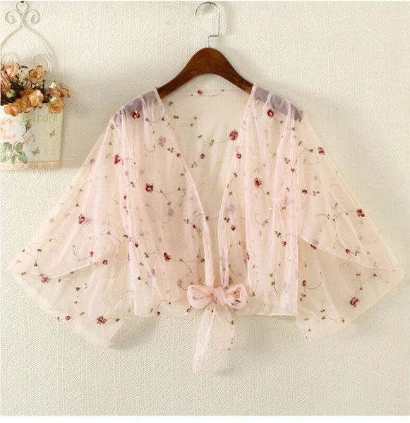 women beach t shirts swimsuit floral cardigan thin coat mesh embroidery blouse cover up, White
women beach t shirts swimsuit floral cardigan thin coat mesh embroidery blouse cover up, White
