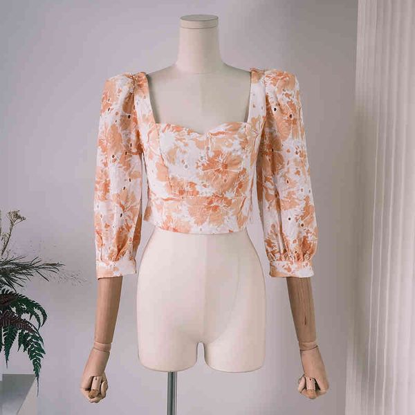 women's knits tees foreign trade original single autumn soft sweet foreign style versatile square collar printed bubble sleeve slim fit, White
women's knits tees foreign trade original single autumn soft sweet foreign style versatile square collar printed bubble sleeve slim fit, White