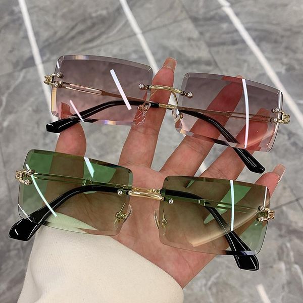 

Vintage Fashion 2022 New Locs Sunglasses Rimless Frameless Rectangle Shades Gradient UV400 Summer Traveling Designer Sun Glasses for Women Eyeglasses Lunettes