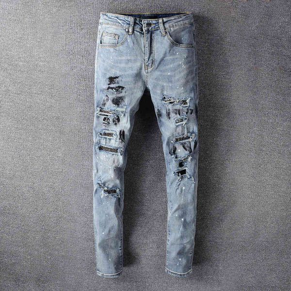 men's jeans high street fashion brand light color splash hole patch jeans men's diamond slim leggings pfd0, Blue
men's jeans high street fashion brand light color splash hole patch jeans men's diamond slim leggings pfd0, Blue