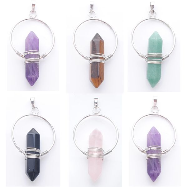 natural stone healing pointed pendant women yoga jewelry hexagonal column circle winding wire bullet gemstone amethyst rose quartz aventurin, Silver
natural stone healing pointed pendant women yoga jewelry hexagonal column circle winding wire bullet gemstone amethyst rose quartz aventurin, Silver