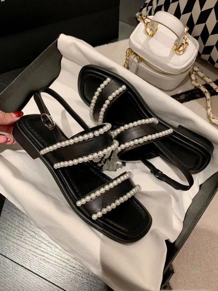 sandals designer small fragrance pearl flat sandals women's 2022 summer new french back trip belt buckle open toe thick soled roman san, Black
sandals designer small fragrance pearl flat sandals women's 2022 summer new french back trip belt buckle open toe thick soled roman san, Black
