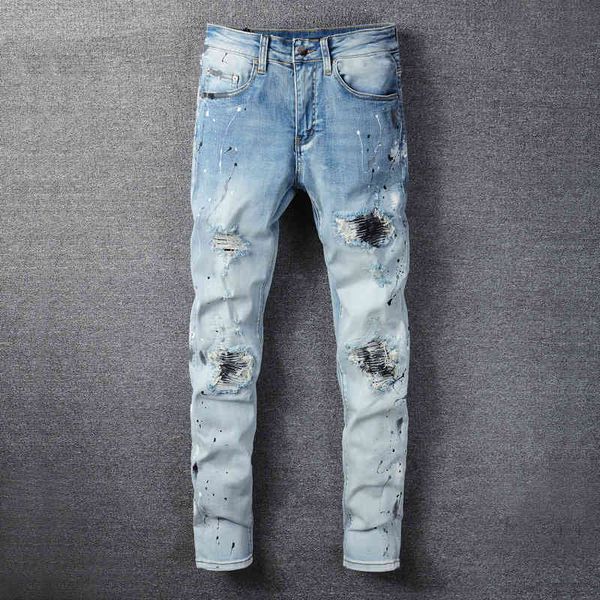 men's jeans high street hole breaking fashion brand high-end youth trend light blue water wash elastic slim fitting denim men's pa
men's jeans high street hole breaking fashion brand high-end youth trend light blue water wash elastic slim fitting denim men's pa