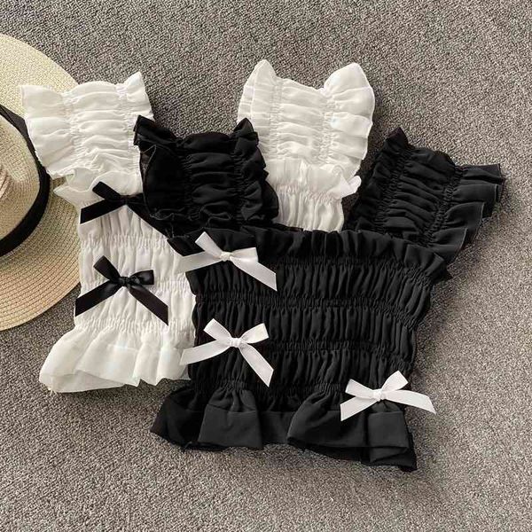 women's tanks camis 2022 korean version net red slim short sleeveless bow chiffon small suspender vest for women to wear out in summer, White
women's tanks camis 2022 korean version net red slim short sleeveless bow chiffon small suspender vest for women to wear out in summer, White