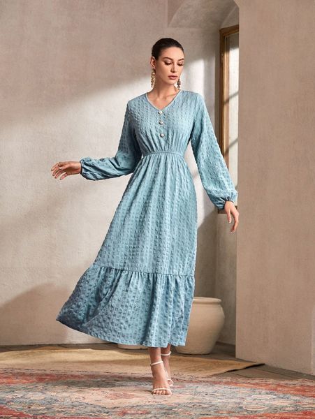 solid v-neck ruffle hem a-line dress 89am#, Black;gray
solid v-neck ruffle hem a-line dress 89am#, Black;gray