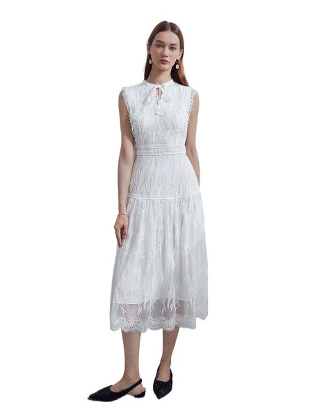 motf premium lace tie-neck lined dress f5zv#, Black;gray